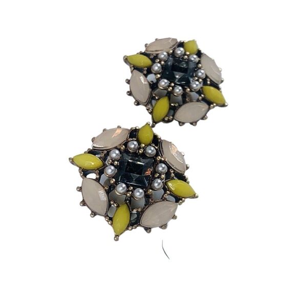 RJ Graziano Pearl Flower Button Clip Earrings 1"  Pastel Rhinestones - Picture 4 of 9